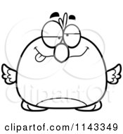 Cartoon Clipart Of A Black And White Pudgy Drunk Bird Vector Outlined Coloring Page