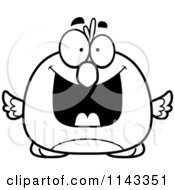 Cartoon Clipart Of A Black And White Pudgy Grinning Bird Vector Outlined Coloring Page