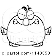 Cartoon Clipart Of A Black And White Pudgy Mad Bird Vector Outlined Coloring Page
