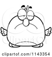 Cartoon Clipart Of A Black And White Pudgy Sad Bird Vector Outlined Coloring Page