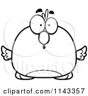 Cartoon Clipart Of A Black And White Pudgy Surprised Bird Vector Outlined Coloring Page