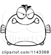 Cartoon Clipart Of A Black And White Chubby Mad Fish Vector Outlined Coloring Page