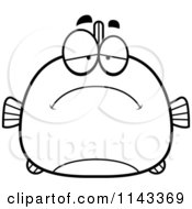 Cartoon Clipart Of A Black And White Chubby Sad Fish Vector Outlined Coloring Page