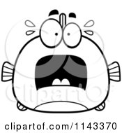 Cartoon Clipart Of A Black And White Chubby Scared Fish Vector Outlined Coloring Page