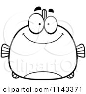 Cartoon Clipart Of A Black And White Chubby Smiling Fish Vector Outlined Coloring Page