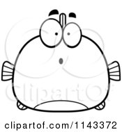 Cartoon Clipart Of A Black And White Chubby Surprised Fish Vector Outlined Coloring Page