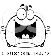 Cartoon Clipart Of A Black And White Chubby Grinning Fish Vector Outlined Coloring Page