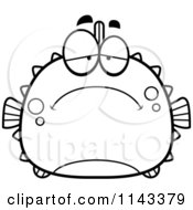 Cartoon Clipart Of A Black And White Chubby Depressed Blowfish Vector Outlined Coloring Page