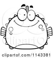 Cartoon Clipart Of A Black And White Chubby Smiling Blowfish Vector Outlined Coloring Page