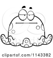 Cartoon Clipart Of A Black And White Chubby Bored Octopus Vector Outlined Coloring Page