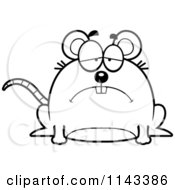 Cartoon Clipart Of A Black And White Chubby Sad Mouse Vector Outlined Coloring Page
