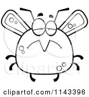 Cartoon Clipart Of A Black And White Chubby Sad Mosquito Vector Outlined Coloring Page