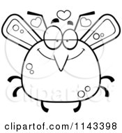 Cartoon Clipart Of A Black And White Chubby Infatuated Mosquito Vector Outlined Coloring Page