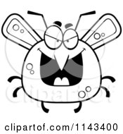 Cartoon Clipart Of A Black And White Chubby Evil Mosquito Vector Outlined Coloring Page
