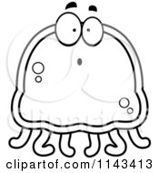 Cartoon Clipart Of A Black And White Surprised Jellyfish Vector Outlined Coloring Page