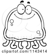 Cartoon Clipart Of A Black And White Happy Jellyfish Vector Outlined Coloring Page