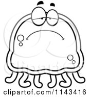 Cartoon Clipart Of A Black And White Sad Jellyfish Vector Outlined Coloring Page