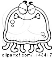 Cartoon Clipart Of A Black And White Mad Jellyfish Vector Outlined Coloring Page