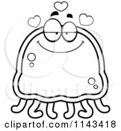 Cartoon Clipart Of A Black And White Infatuated Jellyfish Vector Outlined Coloring Page