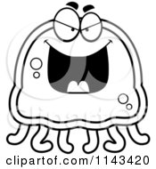 Cartoon Clipart Of A Black And White Evil Jellyfish Vector Outlined Coloring Page