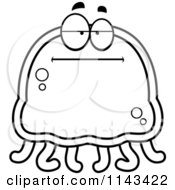 Cartoon Clipart Of A Black And White Bored Jellyfish Vector Outlined Coloring Page