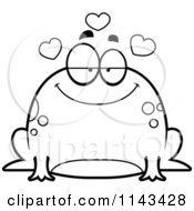Cartoon Clipart Of A Black And White Chubby Infatuated Frog Vector Outlined Coloring Page