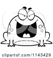 Cartoon Clipart Of A Black And White Chubby Evil Frog Vector Outlined Coloring Page