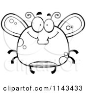 Cartoon Clipart Of A Black And White Chubby Happy Fly Vector Outlined Coloring Page