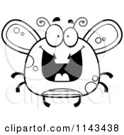 Cartoon Clipart Of A Black And White Chubby Grinning Fly Vector Outlined Coloring Page