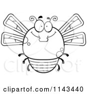 Cartoon Clipart Of A Black And White Chubby Smiling Dragonfly Vector Outlined Coloring Page