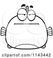 Cartoon Clipart Of A Black And White Chubby Bored Fish Vector Outlined Coloring Page