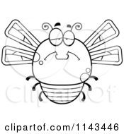 Cartoon Clipart Of A Black And White Chubby Sad Dragonfly Vector Outlined Coloring Page