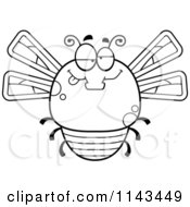 Cartoon Clipart Of A Black And White Chubby Drunk Dragonfly Vector Outlined Coloring Page
