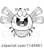 Cartoon Clipart Of A Black And White Chubby Grinning Dragonfly Vector Outlined Coloring Page