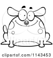 Cartoon Clipart Of A Black And White Chubby Happy Dog Vector Outlined Coloring Page