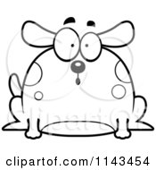 Cartoon Clipart Of A Black And White Chubby Surprised Dog Vector Outlined Coloring Page