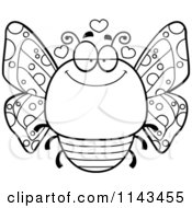Cartoon Clipart Of A Black And White Chubby Infatuated Butterfly Vector Outlined Coloring Page