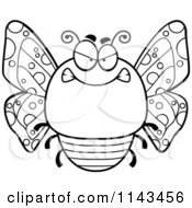 Cartoon Clipart Of A Black And White Chubby Mean Butterfly Vector Outlined Coloring Page