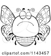 Cartoon Clipart Of A Black And White Chubby Depressed Butterfly Vector Outlined Coloring Page