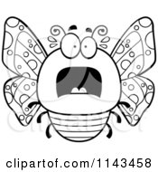 Cartoon Clipart Of A Black And White Chubby Scared Butterfly Vector Outlined Coloring Page