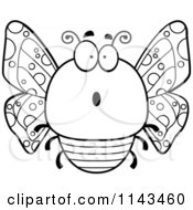 Cartoon Clipart Of A Black And White Chubby Surprised Butterfly Vector Outlined Coloring Page