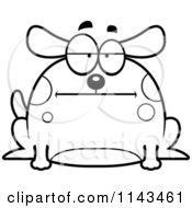 Cartoon Clipart Of A Black And White Chubby Bored Dog Vector Outlined Coloring Page