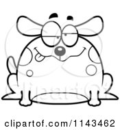 Cartoon Clipart Of A Black And White Chubby Drunk Dog Vector Outlined Coloring Page