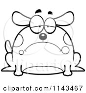 Cartoon Clipart Of A Black And White Chubby Sad Dog Vector Outlined Coloring Page