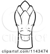 Cartoon Clipart Of A Black And White Smiling Asparagus Character Vector Outlined Coloring Page by Cory Thoman