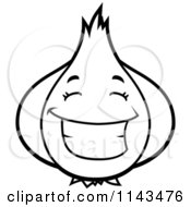 Cartoon Clipart Of A Black And White Happy Garlic Character Vector Outlined Coloring Page