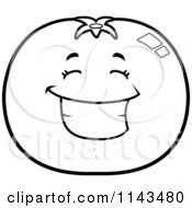 Cartoon Clipart Of A Black And White Happy Tomato Character Vector Outlined Coloring Page by Cory Thoman