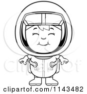 Cartoon Clipart Of A Black And White Happy Astronaut Girl Vector Outlined Coloring Page