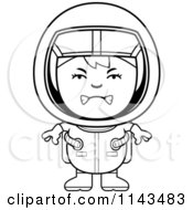 Cartoon Clipart Of A Black And White Mad Astronaut Girl Vector Outlined Coloring Page