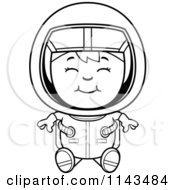 Cartoon Clipart Of A Black And White Sitting Astronaut Girl Vector Outlined Coloring Page